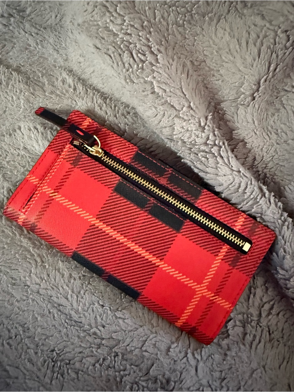 kate spade Red Plaid Continental Wallet with Gold Logo Plate - Picture 4 of 4